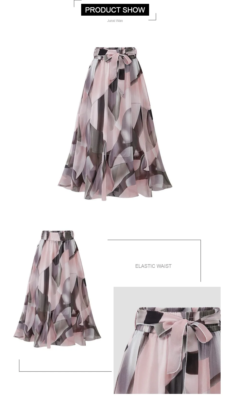 Винтажные шифоновые женские юбки с цветочным принтом, летняя Корейская трапециевидная розовая уличная юбка средней длины с высокой талией