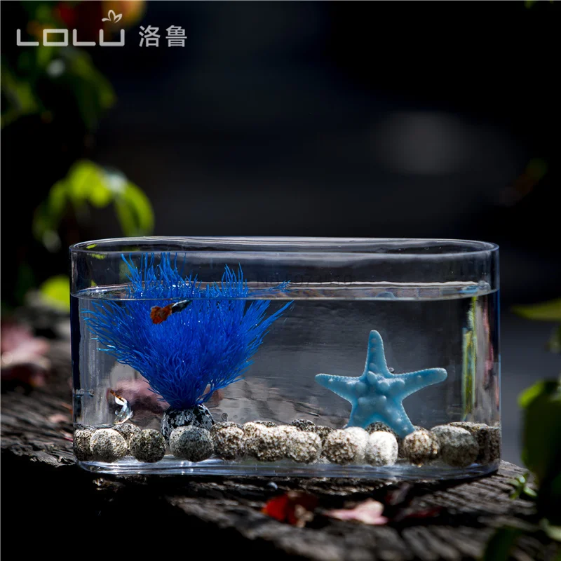 Стеклянный аквариум маленькая гостиная креативный Рабочий стол экологический аквариум прямоугольный мини стол Ландшафтный аквариум аквариумные рыбки - Цвет: Небесно-голубой