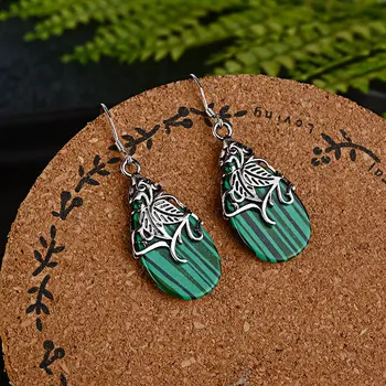 

2019 Vintage Green Water Drop Stripe Long Hanging Dangle Earrings For Women Wedding Bridal Drop Earrings Silver Jewelry