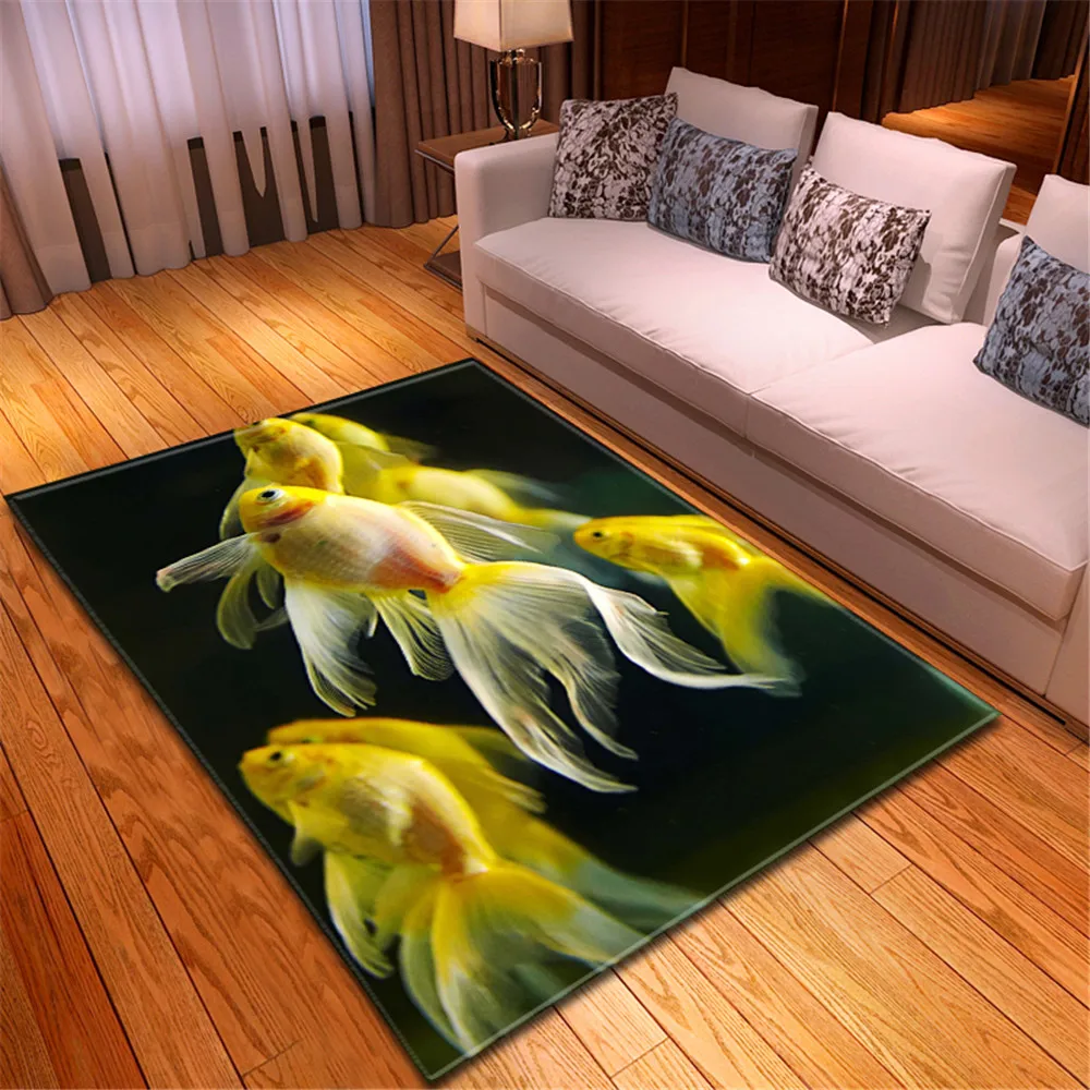 

3D Goldfish Pattern Parlor Sofa Carpets Decor Floor Area Rug Bedroom Bedside Anti-slip Rugs Kids Play Mat Living Room Carpet