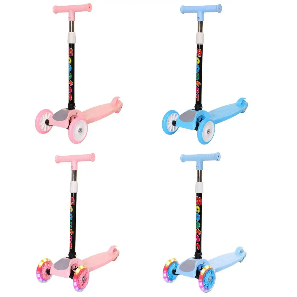 3 Wheel Adjustable Height Kids Kick Folding Foot Scooter With Flashing Wheels For Kids Aged 2 To 8 Sport Toy