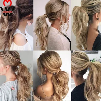 

MANWEI 24 inch long thick straight curlyClip in Drawstring Ponytail Hairpieces for Women Hair Extension High Temperature Fibe