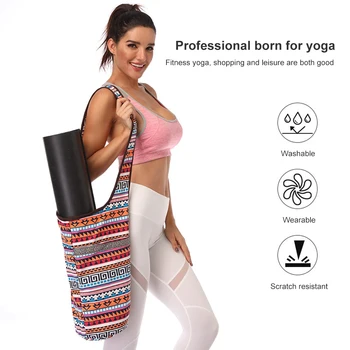 Fashion Yoga Mat Bag Printed Canvas Tote Bag Single Shoulder Washable Large Capacity Portable Zippered