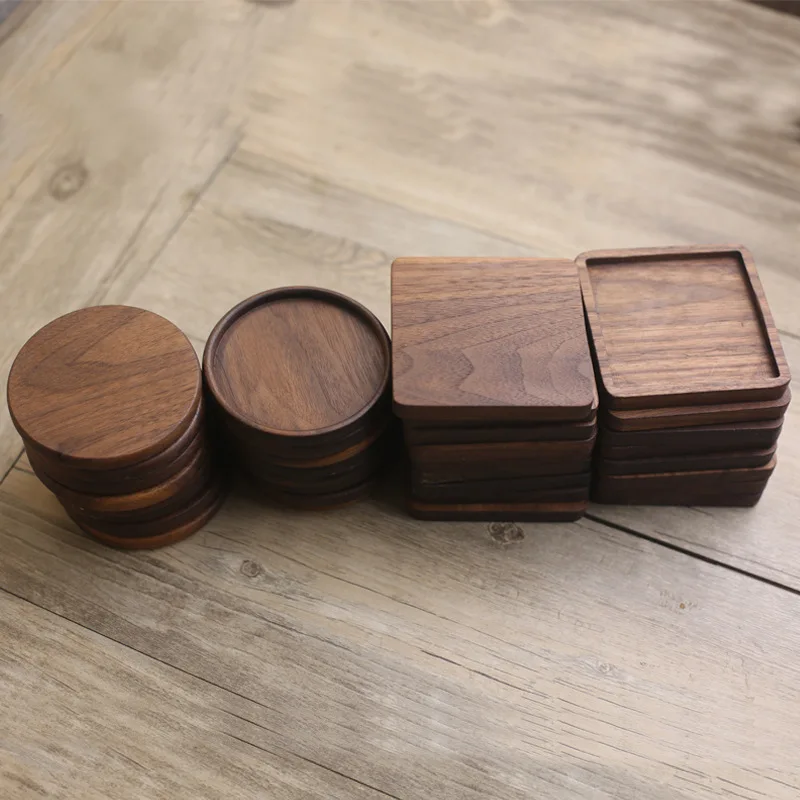 

Wooden cup mat black walnut teacup pad insulation pad square round wood engraving cup mat