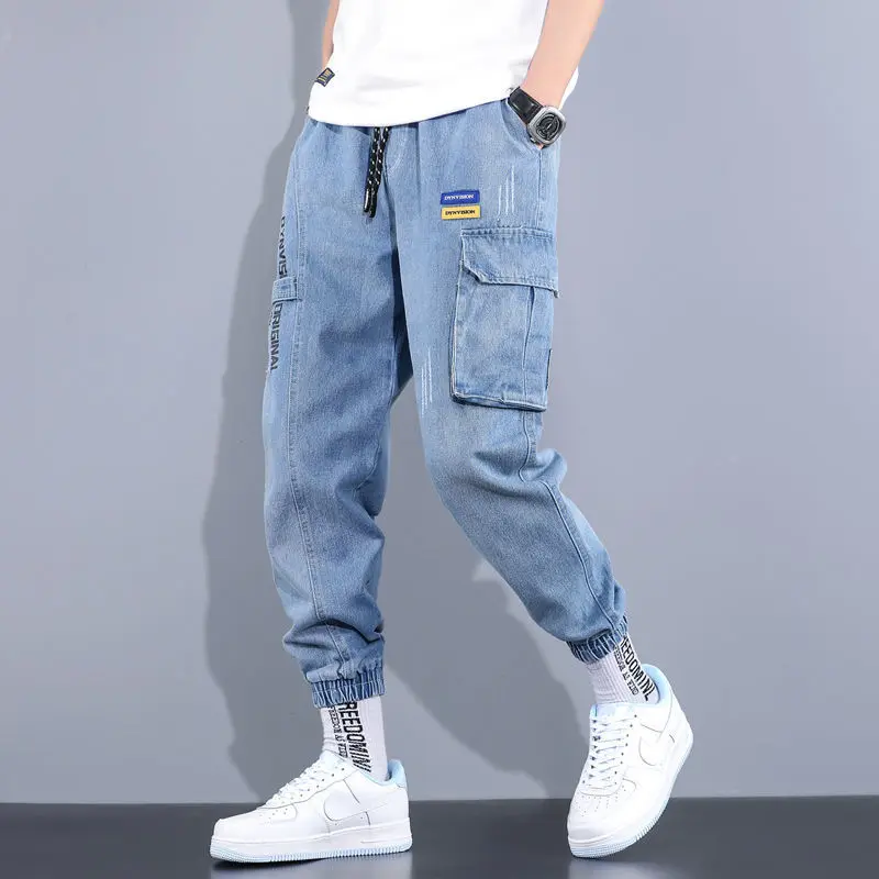 blue harem pants Light blue tide brand hip-hop new men's loose and comfortable all-match harem pants trouser for young gay student nice clothes high waisted harem pants