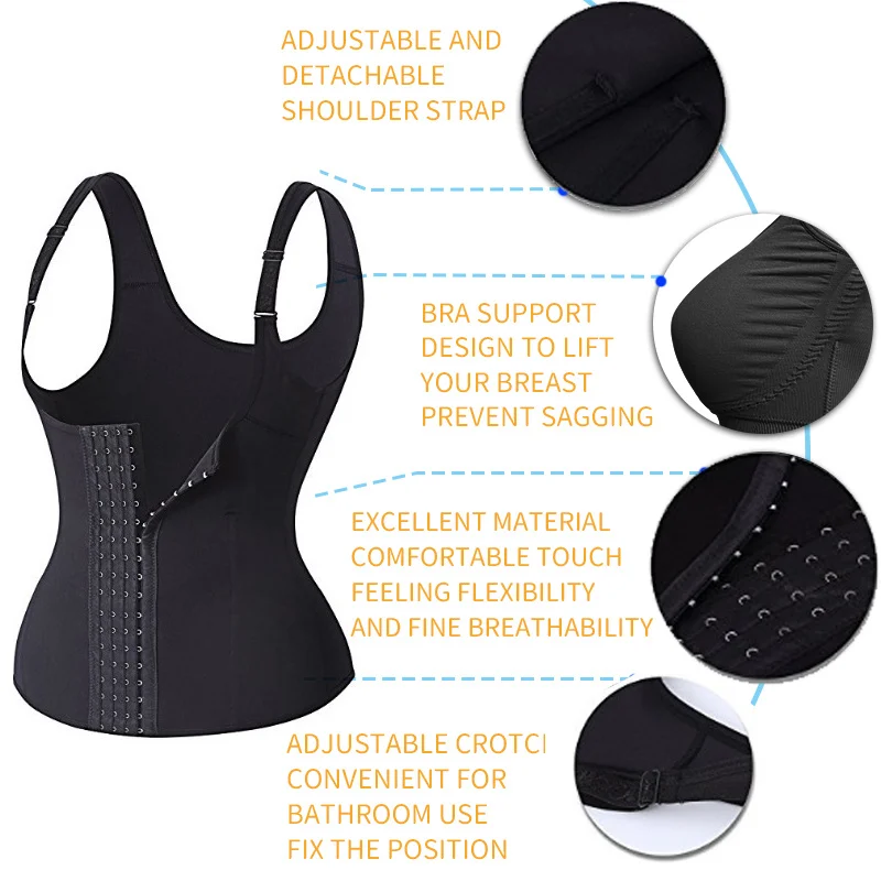 Waist Trainer Sauna Vest Tummy Belly Body Shaper Waist Cincher Corset Adjustable Strap Workout Tank Top Zipper Hook Shapewear thong shapewear