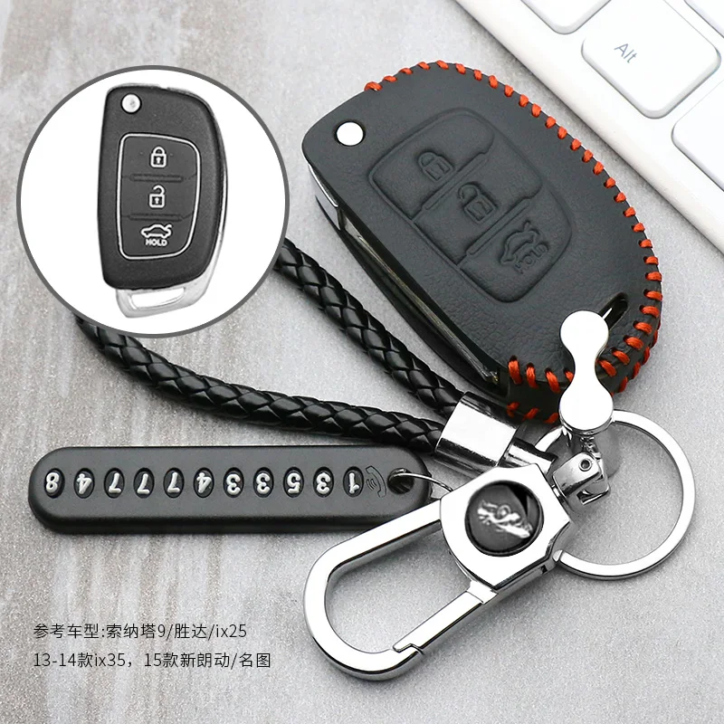 

3 Button leather Car Remote Flip Key Fob Shell Cover Case For Hyundai Creta I10 I20 Tucson Elantra Santa Fe 2016 2017 2018