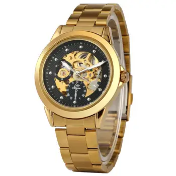 

Stainless Steel Strap Mechanical Watch Durable Automatic-self-winding Mechanical Watches Stylish Black Dial Watch for Men