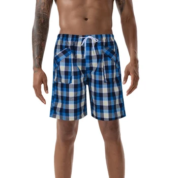 買取 夏のメンズチェック柄プリントショーツ 2020 カジュアルショートパンツホームウェア Pantalones Cortos Hombre パジャマのズボンポケット汗ショーツ