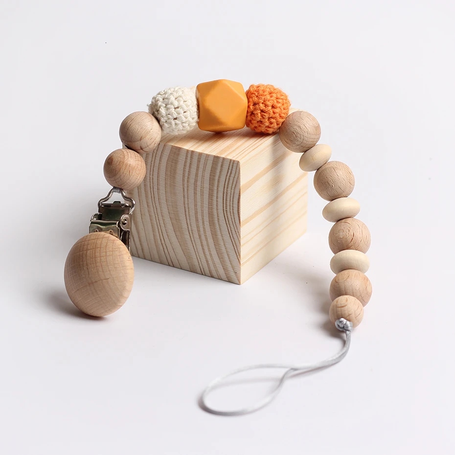 orange Детская Соска с силикагелем и буком, зажимы для сосок с цепочкой, деревянный кронштейн, фиксатор, держатель для сосок, рождественский подарок - Цвет: orange