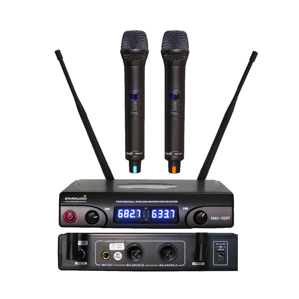 STARAUDIO 2 канала UHF Ручной беспроводной микрофон системы 2CH церкви диско сцены караоке беспроводной микрофон системы SMU-0207A