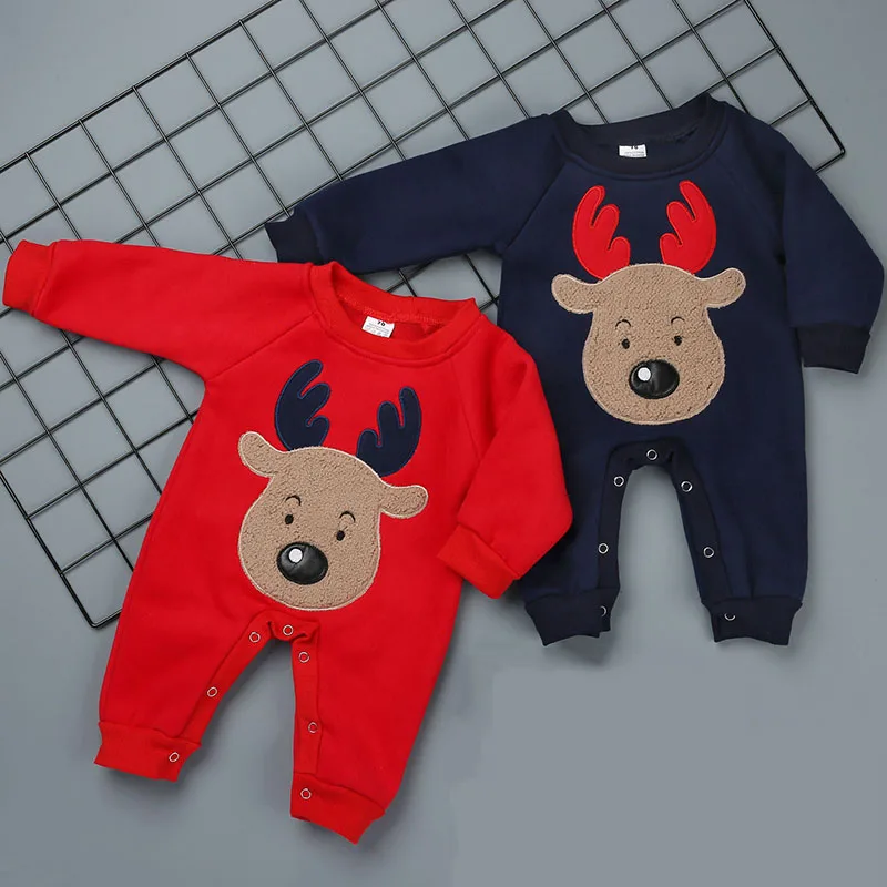 My First Christmas baby рождественские наряды Детский Зимний комбинезон с длинным рукавом красный Лось Одежда для новорожденных