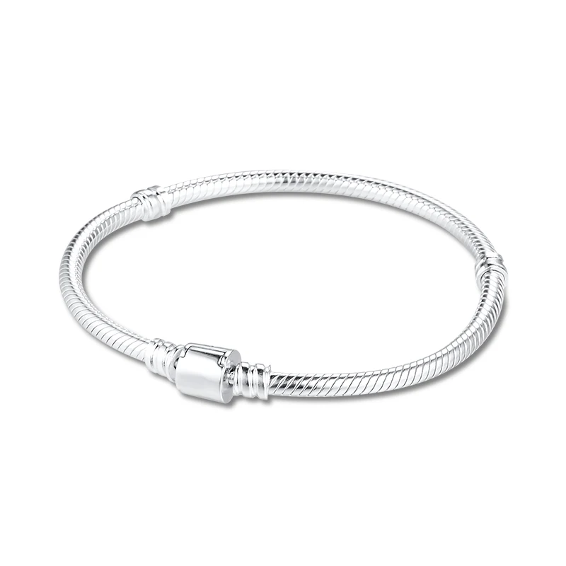 

Moments Barrel Clasp Snake Chain pulseras Sterling Silver Bracelets For Woman DIY beads for Jewelry making Woman Silver Bracelet