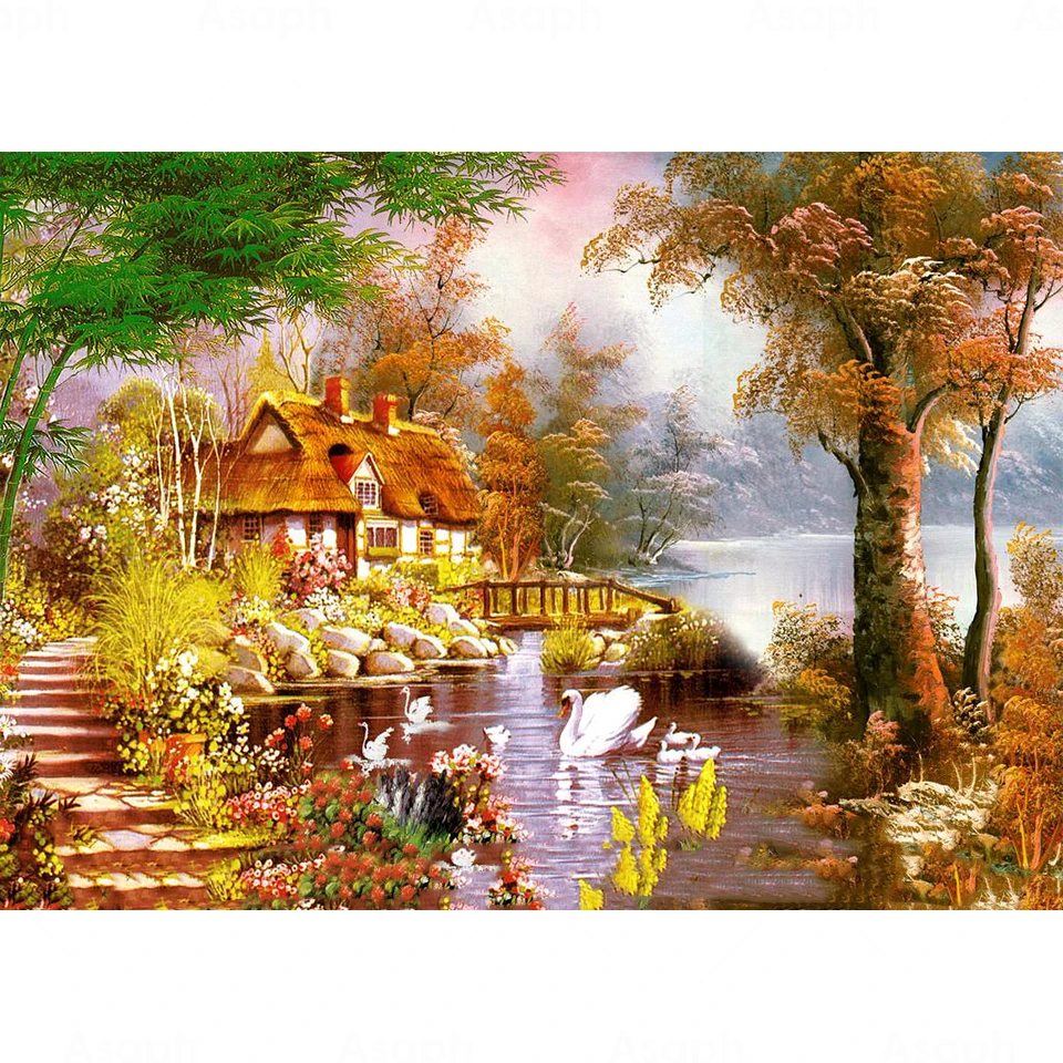 Nature Scenery Village Landscape 5D Diy Full Square and Round Diamond Painting Embroidery Cross Stitch Kit Wall Art Home Decor 