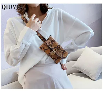 

Qiuyin Korean Luxury Fanny Pack Bag Snake Women's Waist Bag Mini Pack Vintage Leather Bag Waterproof Pouch Cross Body Belt Hip