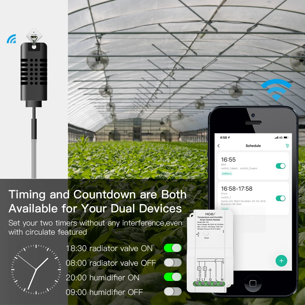 Tuya WiFi Smart Temperature Humidity Switch Module Sensor Dual Relay Smart Life