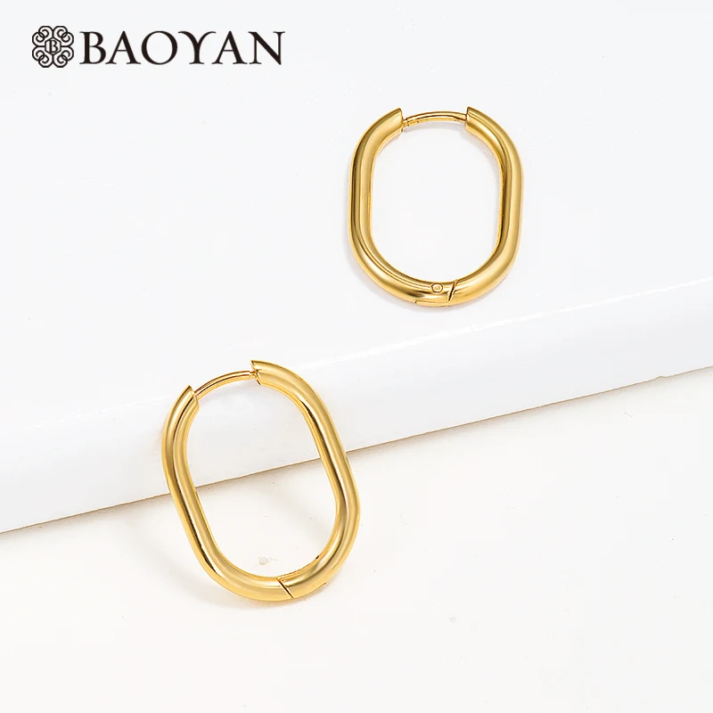 Серьги кольца Baoyan из нержавеющей стали минималистичные овальные круглые