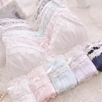 

Japanese 6 colorsNo rims Thin section Triangle cup underwear Comfortable Sleep Bra Leisure Girl Bra set women Harajuku student