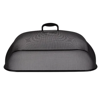 

1Pc Plate Cover Dish Cover Mesh Cover Dining Table Rectangle Style Anti Fly Mosquito Kitchen Stainless Steel Cover (Black)