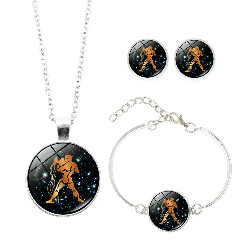 

Europe And America-Style Chinese Zodiac Time Stone Glass Bracelet Set Ear Stud Bracelets Creative Accessories Hot Selling