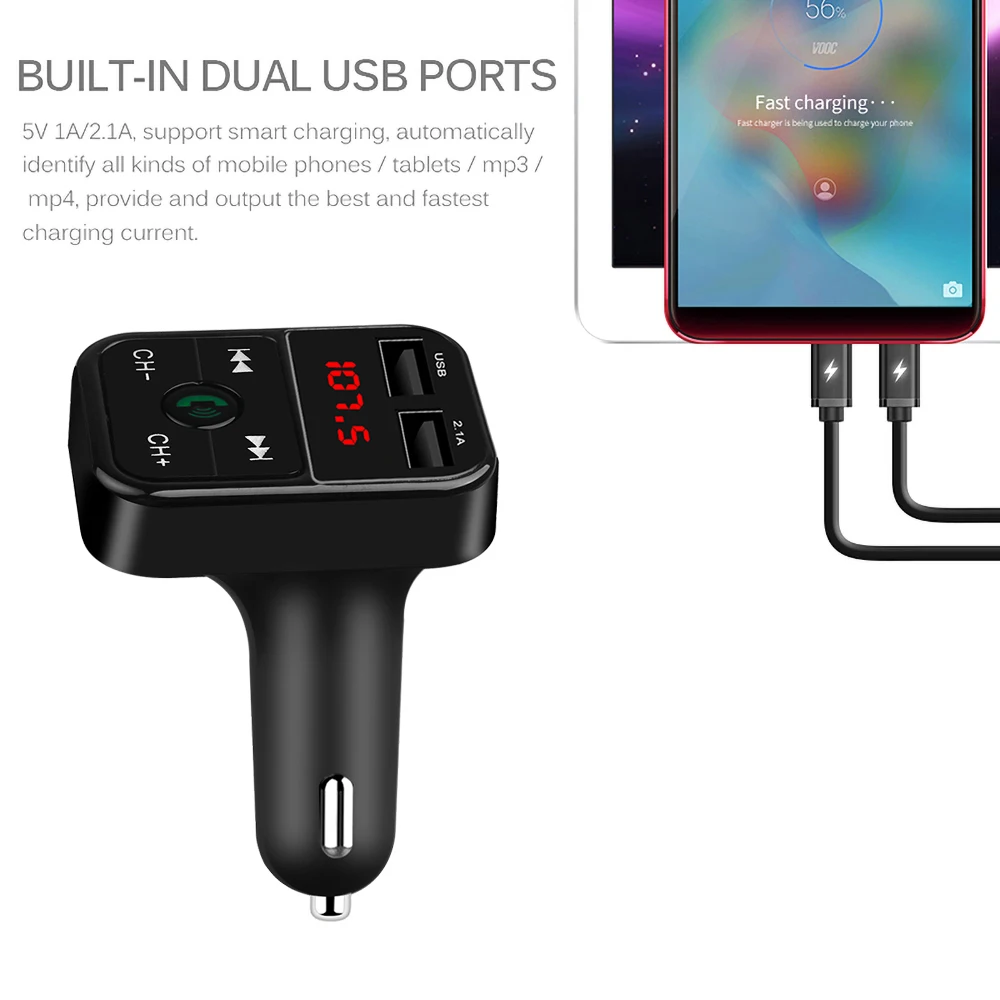 Двойной USB 3.1A зарядное устройство для телефона автомобильный fm-передатчик Bluetooth 4,2 стерео Mp3 плеер u-диск TF карта воспроизведения цифровой вольтметр