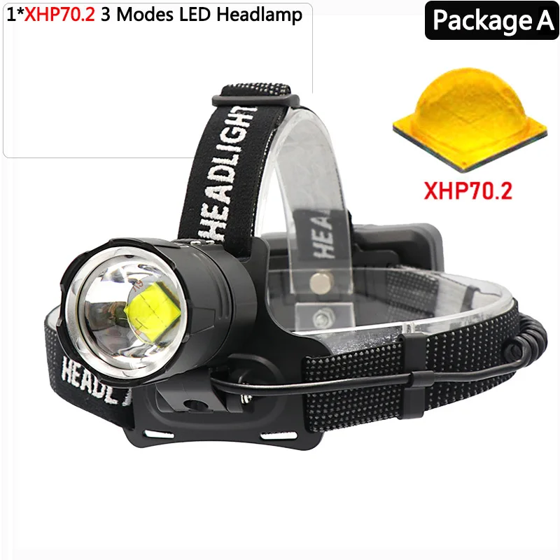Package A XHP70.2 яркий светодиодный налобный фонарь XHP70 желто-белый светодиодный налобный фонарь для рыбалки, кемпинга, масштабируемый Перезаряжаемый USB фонарь с 3*18650 батареями - Испускаемый цвет: Package A