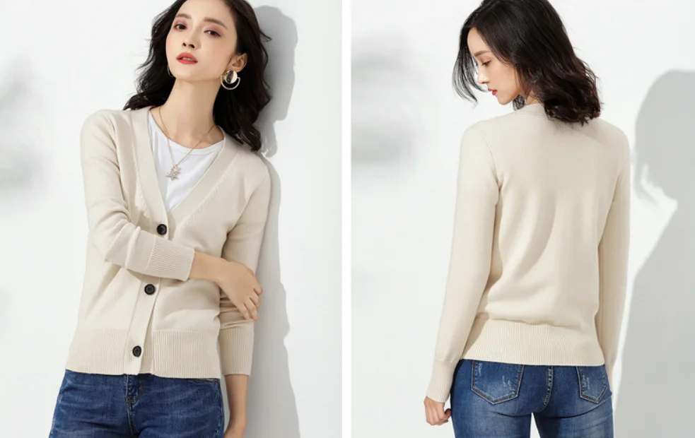 Европейский станция весна и осень дамы кардиган V шеи вязаный свитер
