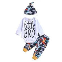 Комплект из 3 предметов, топ с длинными рукавами для маленьких мальчиков и девочек Комбинезон с буквенным принтом+ штаны, комплекты одежды с шапочкой