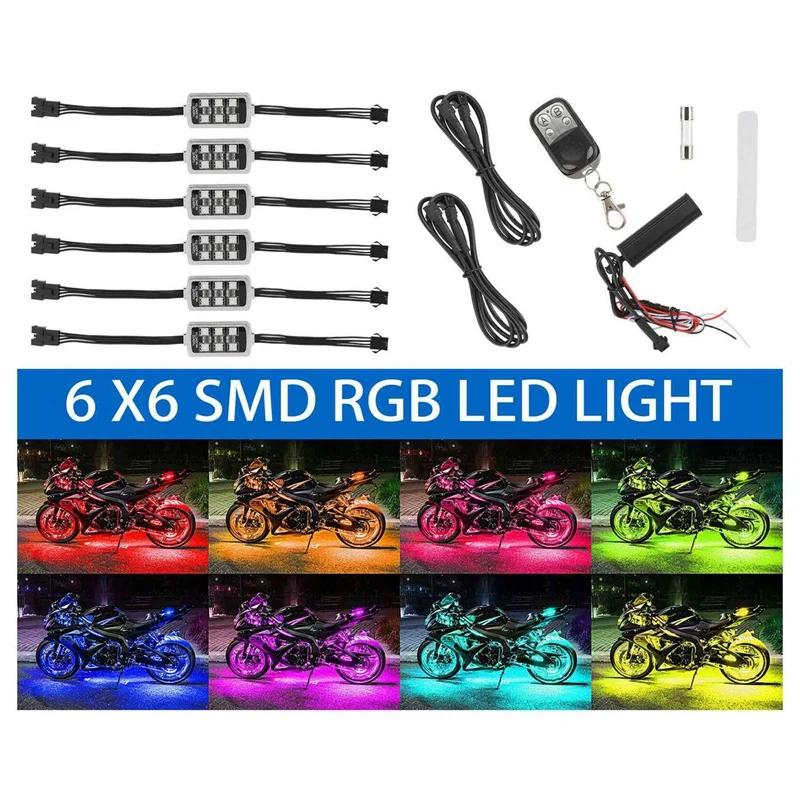 6 шт. светодиодная неоновая осветительная лента RGB для мотоцикла квадроцикла |