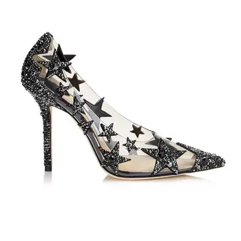 

New Autumn Women Pumps Girls Star Thin Heels Woman Pointed Toe Sexy Shoes Ladies Rhinestone Shoes Female Shoes zapatos de mujer