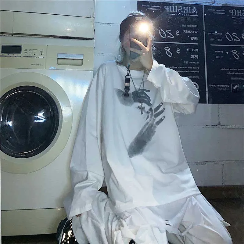 NiceMix Harajuku футболка с Для женщин круглым вырезом и длинными рукавами футболки в