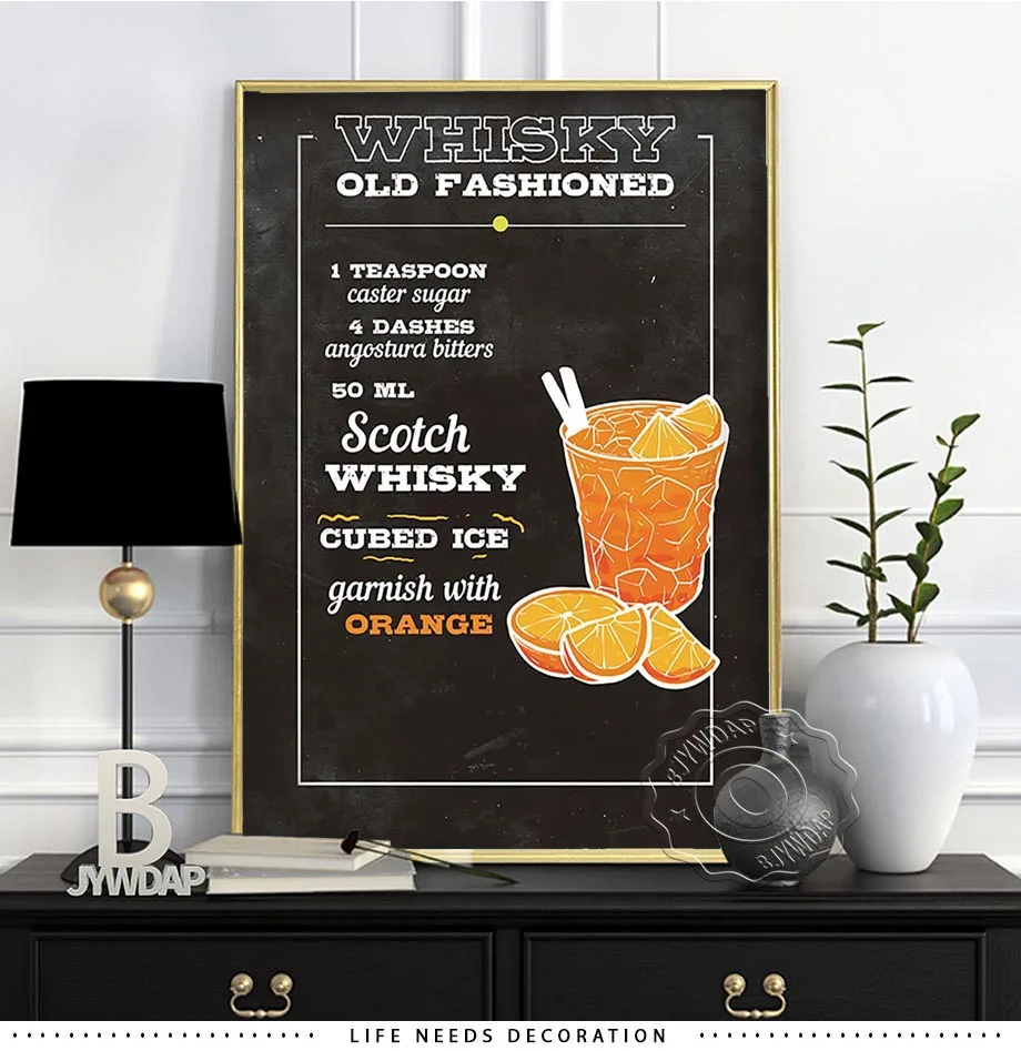 Cocktail Decoration Poster, Mojito Daiquiri  Prints Poster,  Old Cuban Aperol Wall Picture, Whisky Wall Art, Bar Wall Decoration