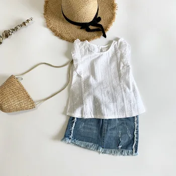 

OUYANG&IVAN Summer Casual Cotton Girl Blouse Girls Sleeveless White Shirt