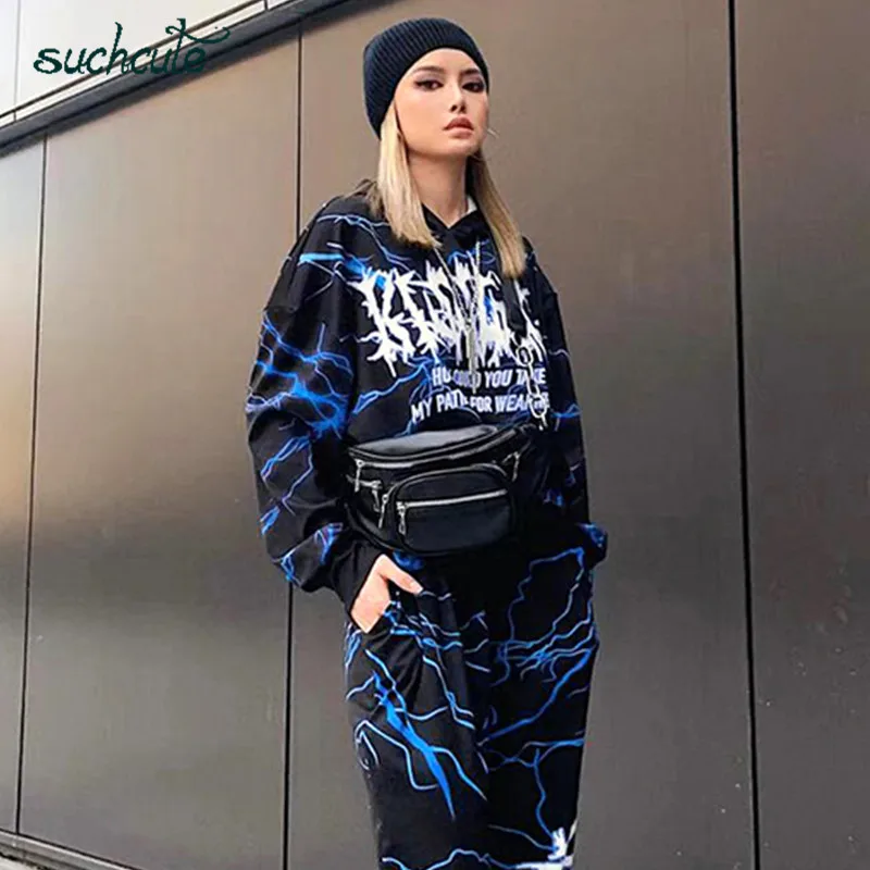 

SUCHCUTE stitching trend Print women Hoodies Pullover Autumn Winter 2019 Gothic wild Hoodie graphic Female Streetwear Clothes