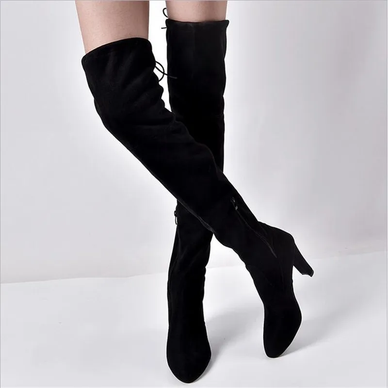 Г. Новая обувь женские сапоги черные ботфорты пикантные женские осенне-зимние сапоги до бедра, большие размеры 34-43