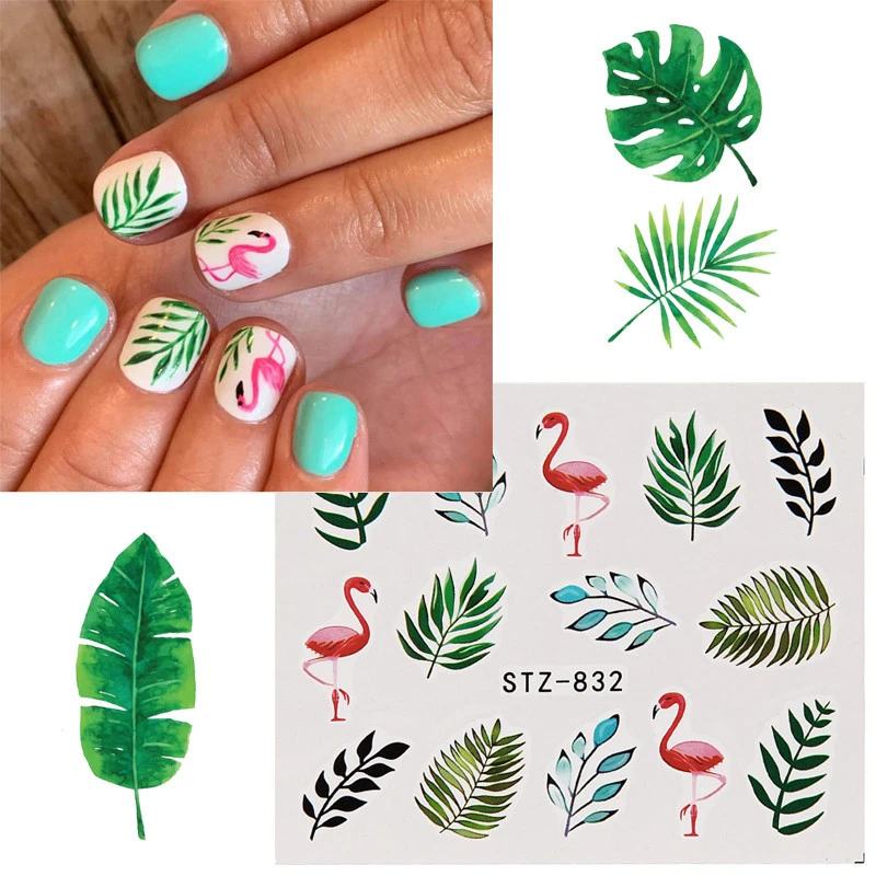 

Nail Sticker Style Green Leaf Flamingo Flower Cactus Water Applique Coconut Tree Summer Style Reposted Nail Tattoo Applique
