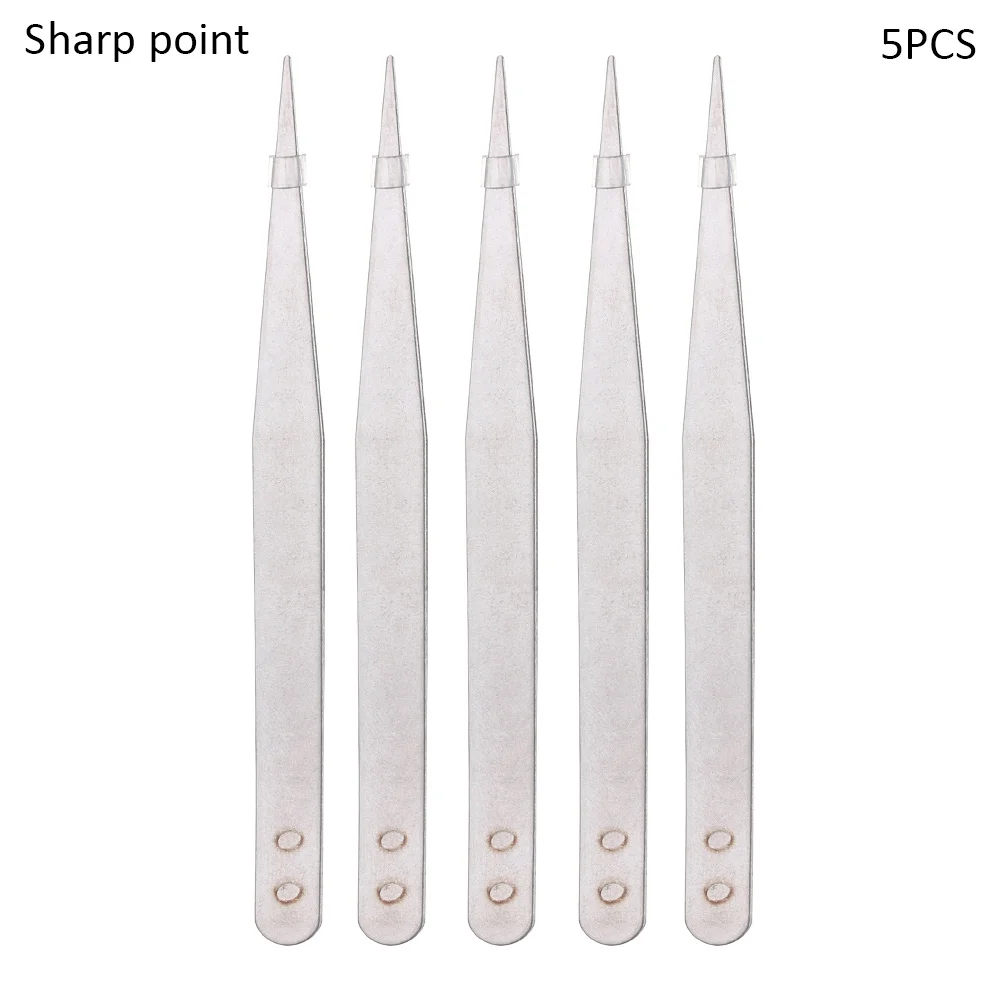 5pcs Sharp point 1/3/5/10 шт Нержавеющая сталь Пинцет Серебряный тон прямые плоскогубцы с изогнутыми губками инструмент для рыб, растений и зажим для бровей точности набор для сборки - Цвет: 5pcs Sharp point