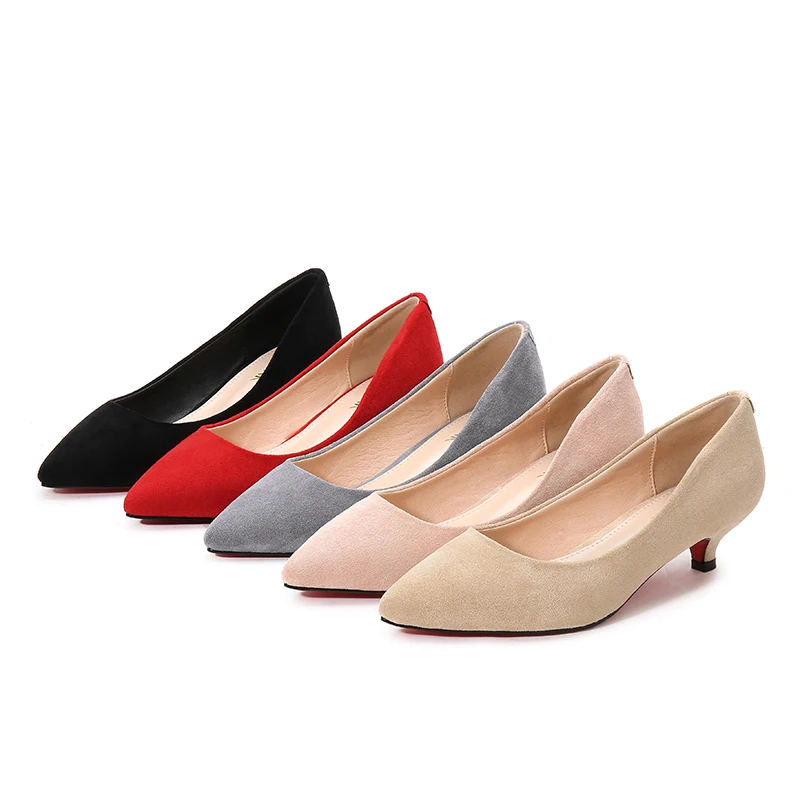 Big Size 34-43 Woman Shoes Flock Leather Med High Heels Women Pumps Stiletto Women's Work Shoes Pointed Toe Wedding Shoes F0004 3