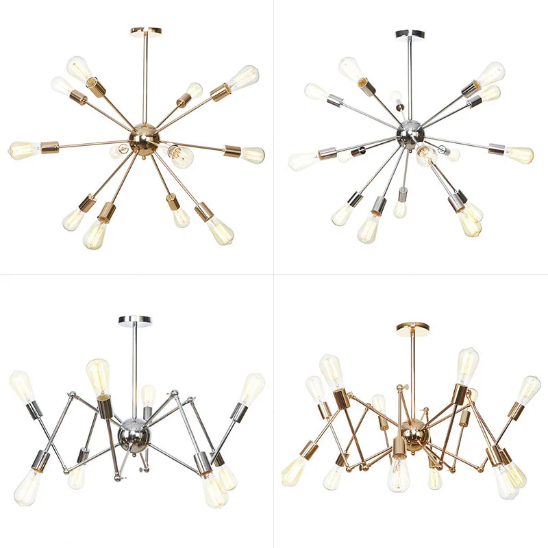 

American Industrial Style Retro Chrome / Golden color Satellite / Spider Chandelier Electroplating Multi-head ST64 Edison Bulb