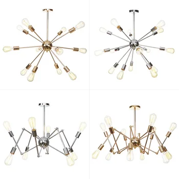 

American Industrial Style Retro Chrome / Golden color Satellite / Spider Chandelier Electroplating Multi-head ST64 Edison Bulb