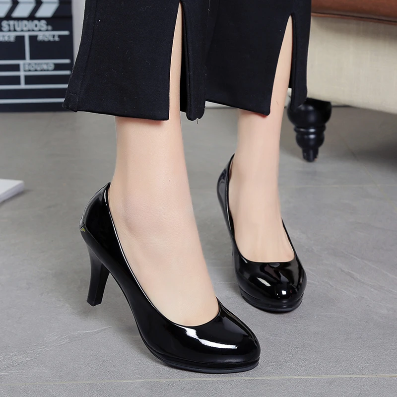 

[GOGD]2020 simple waterproof platform pointed single shoes plus size ladies high heels party shoes casual office work shoes