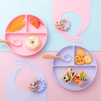 

7 Pcs set Silicone Bowl Bibs Toys Sets Baby BPA Free Waterproof Spoon NonSlip Feedings Silicone Bowl Tableware Baby Products