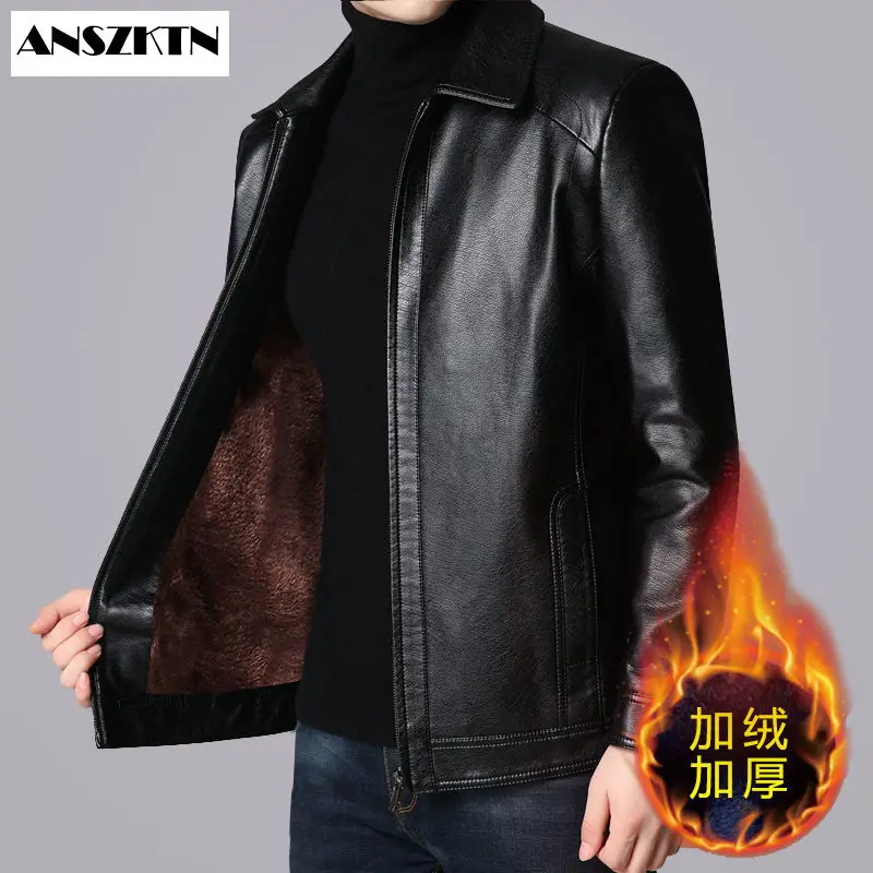 ANSZKTN-chaqueta de cuero de aviador para hombre, cazadora de piloto de cuero de vaca de mediana edad, Cuero de vaca Real