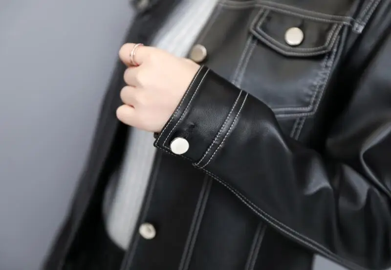 Plus Size Women's Leath Jacket Spring New Female Leather Clothing Short Slim Motorcycle Leather Coat Women Outerwear Black