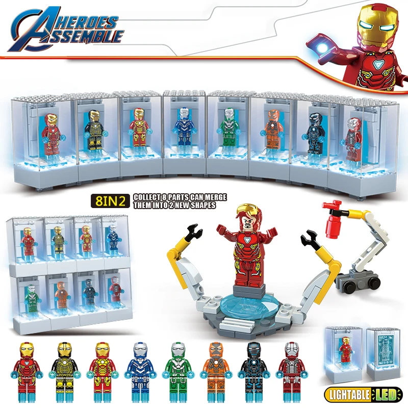 Online Led Licht Kit Marvel Avengers Endgame Super Heroes Iron Man Showroom Fakten Bausteine Fit für Legoed Ziegel Spielzeug Kinder