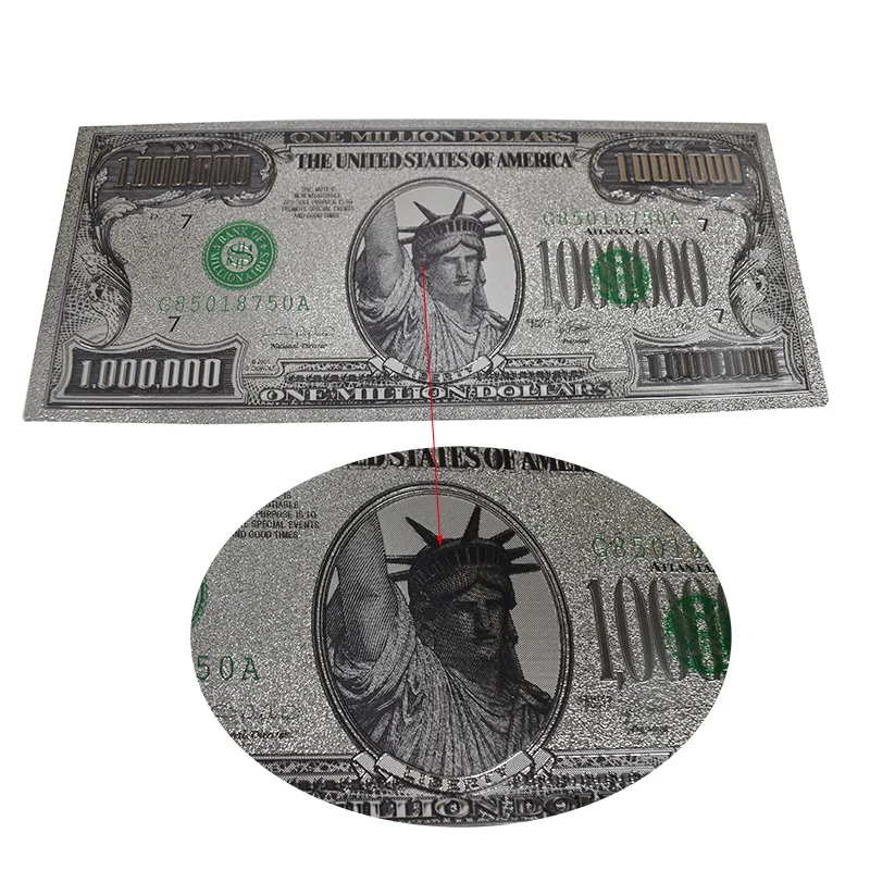 1 миллион долларовая банкнота серебряная фольга 1000000 доллар Статуя Свободы Colorprint карты