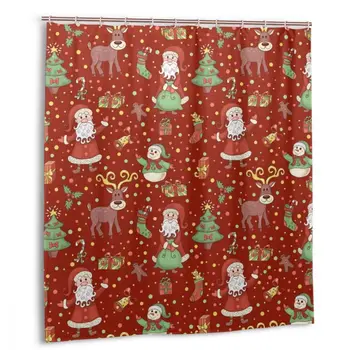 

CHARM HOME Christmas Pattern Plastic Shower Curtain with free hooks Customized Waterproof Polyester Bathroom curtain