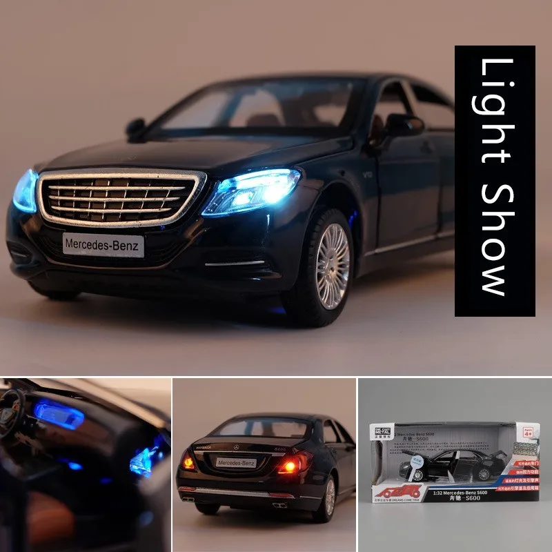 1/32 Maybach S600 литые под давлением металлические модели автомобилей, игрушечный автомобиль с имитацией, светильник с музыкой, 6 дверей, можно открыть, подарки для детей