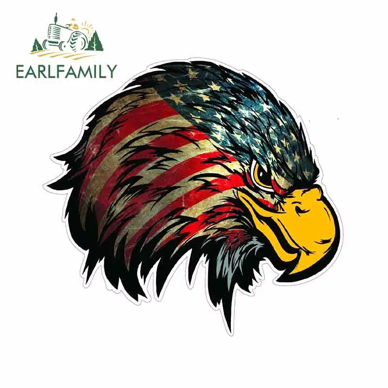 

EARLFAMILY 13cm x 12.1cm for Weathered American Flag Eagle Head Car Stickers Vinyl JDM Windshield Bumper Windows DIY Fine Decal