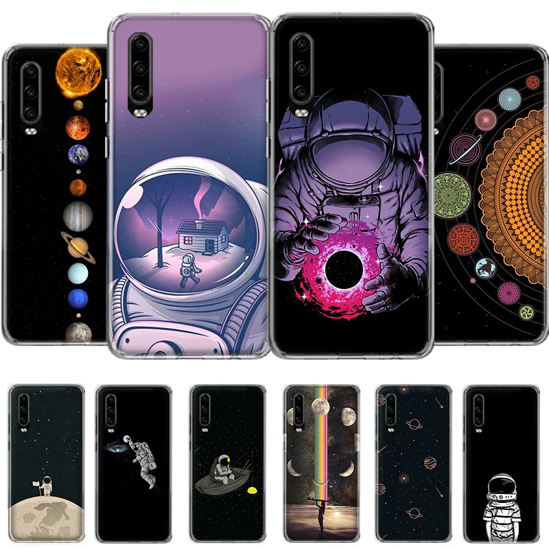 

Pretty Space Moon Astronaut Phone Case For Huawei Mate P 40 30 20 10 P Smart Z 2018 2019 Pro Lite Plus Cover soft Silicone TPU